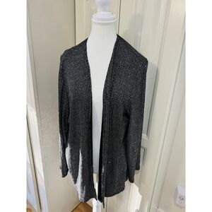 Dressbarn Woman Beaded Open Front Jacket Black Clear Sparkle Plus Size 22/24 USA